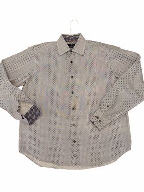 Bugatchi Uomo Button Down Shirt Men’s Large Gray Dot Print Long Sleeve